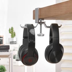 universal metal headphone stand with double bracket & desktop clip