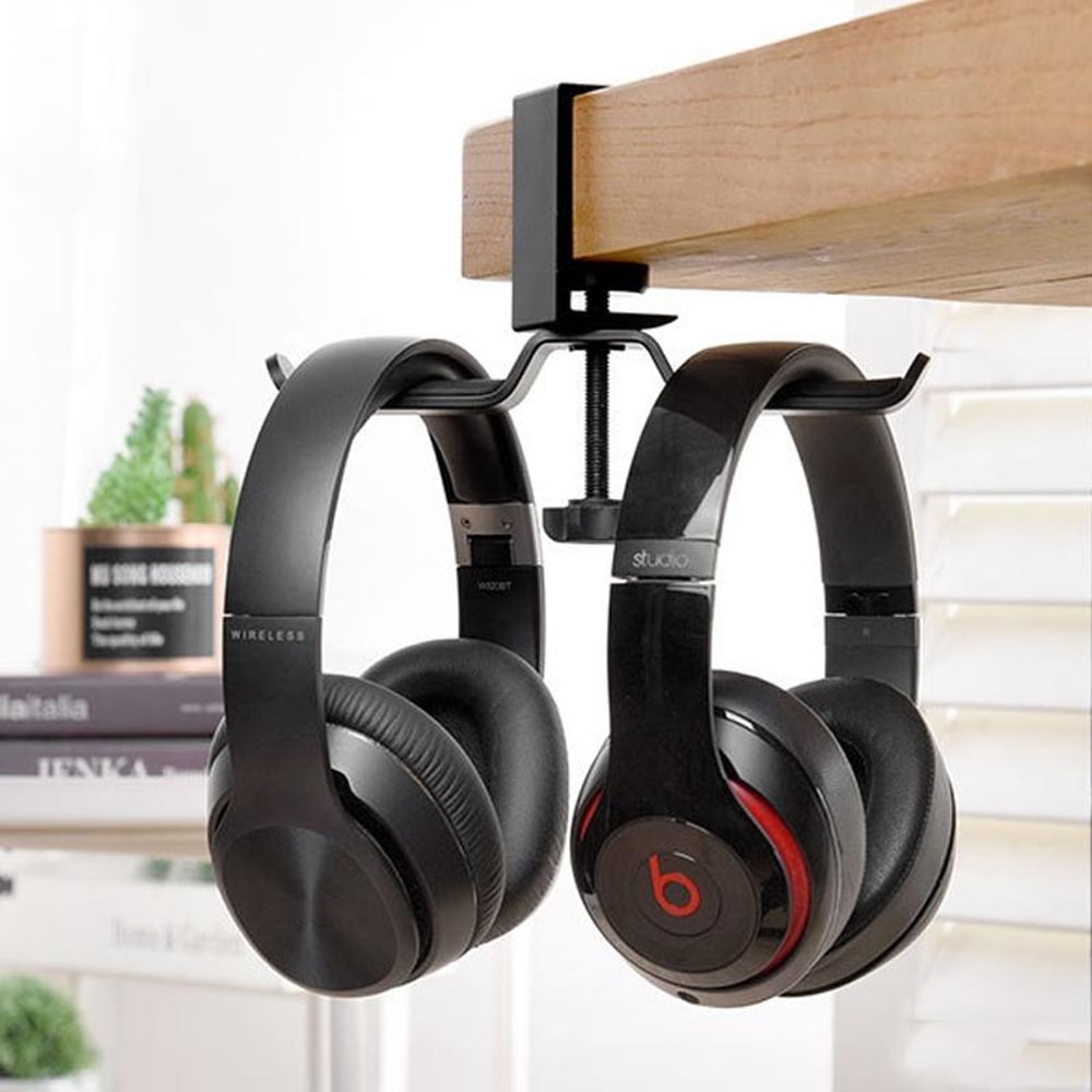 Universal Metal Headphone Stand with Double Bracket & Desktop Clip