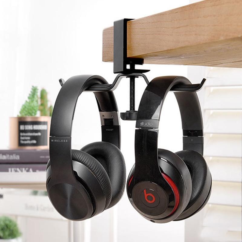 Universal Metal Headphone Stand with Double Bracket & Desktop Clip