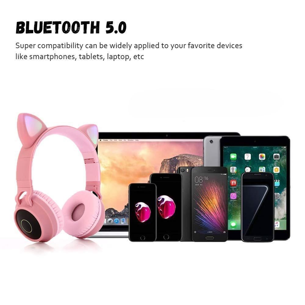 Foldable Cat Ear Bluetooth Headphones With LED Lights And Mic 8