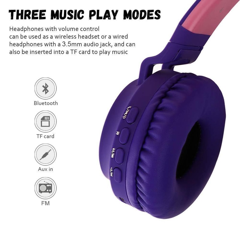 Foldable Cat Ear Bluetooth Headphones With LED Lights And Mic 9