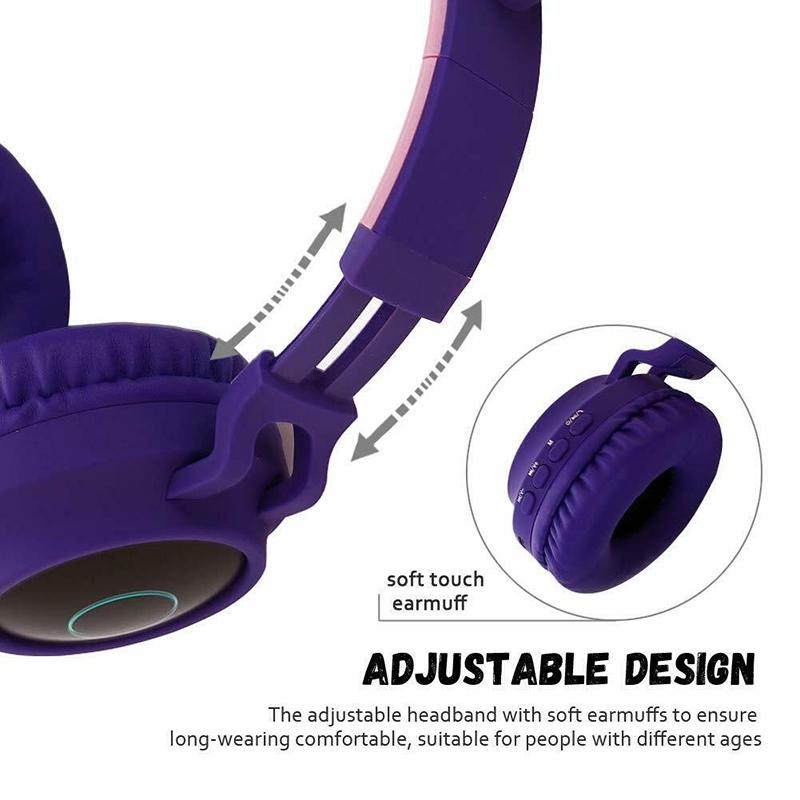 Foldable Cat Ear Bluetooth Headphones With LED Lights And Mic 10
