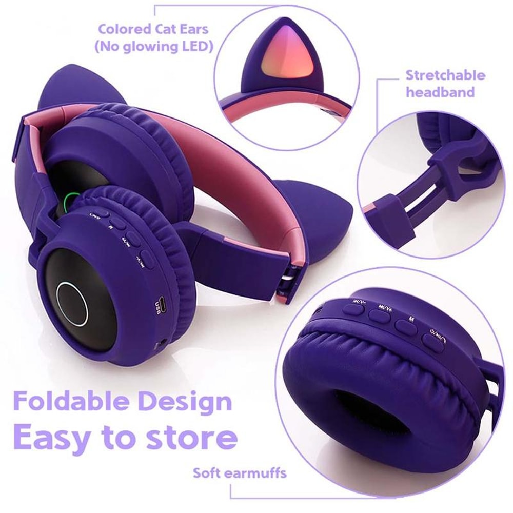 Foldable Cat Ear Bluetooth Headphones With LED Lights And Mic 2