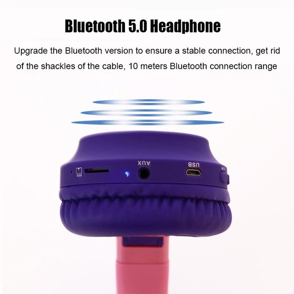 Foldable Cat Ear Bluetooth Headphones With LED Lights And Mic 3