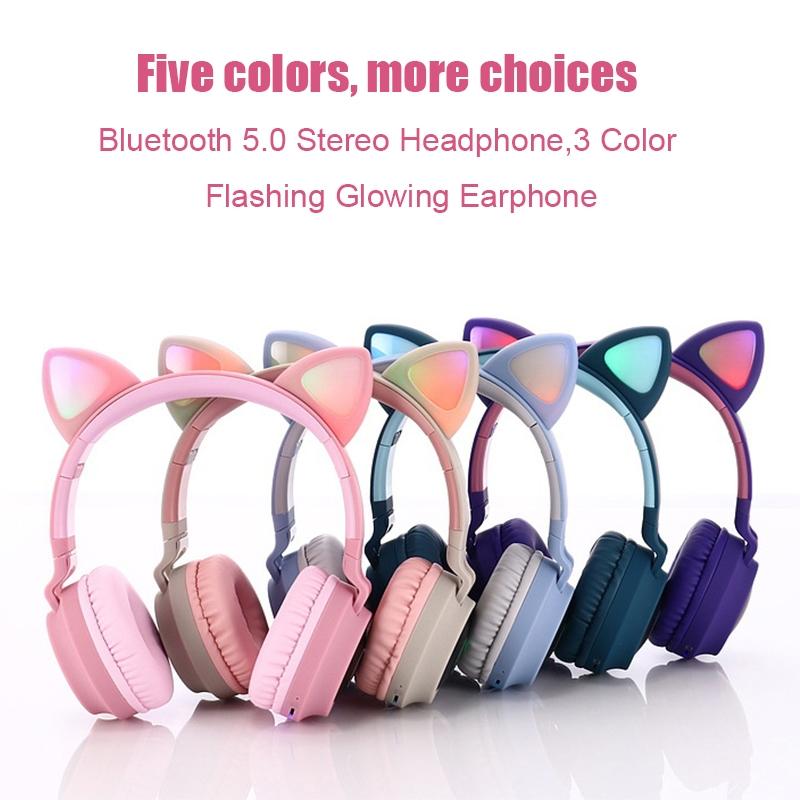 Foldable Cat Ear Bluetooth Headphones With LED Lights And Mic 5