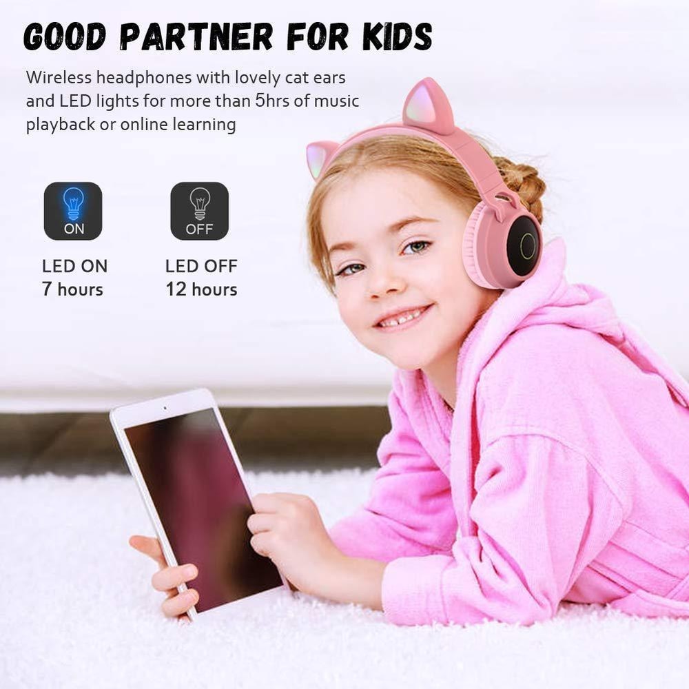 Foldable Cat Ear Bluetooth Headphones With LED Lights And Mic 6
