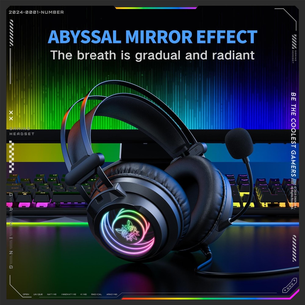 Mirror Effect Gaming Headphones with Surround Sound