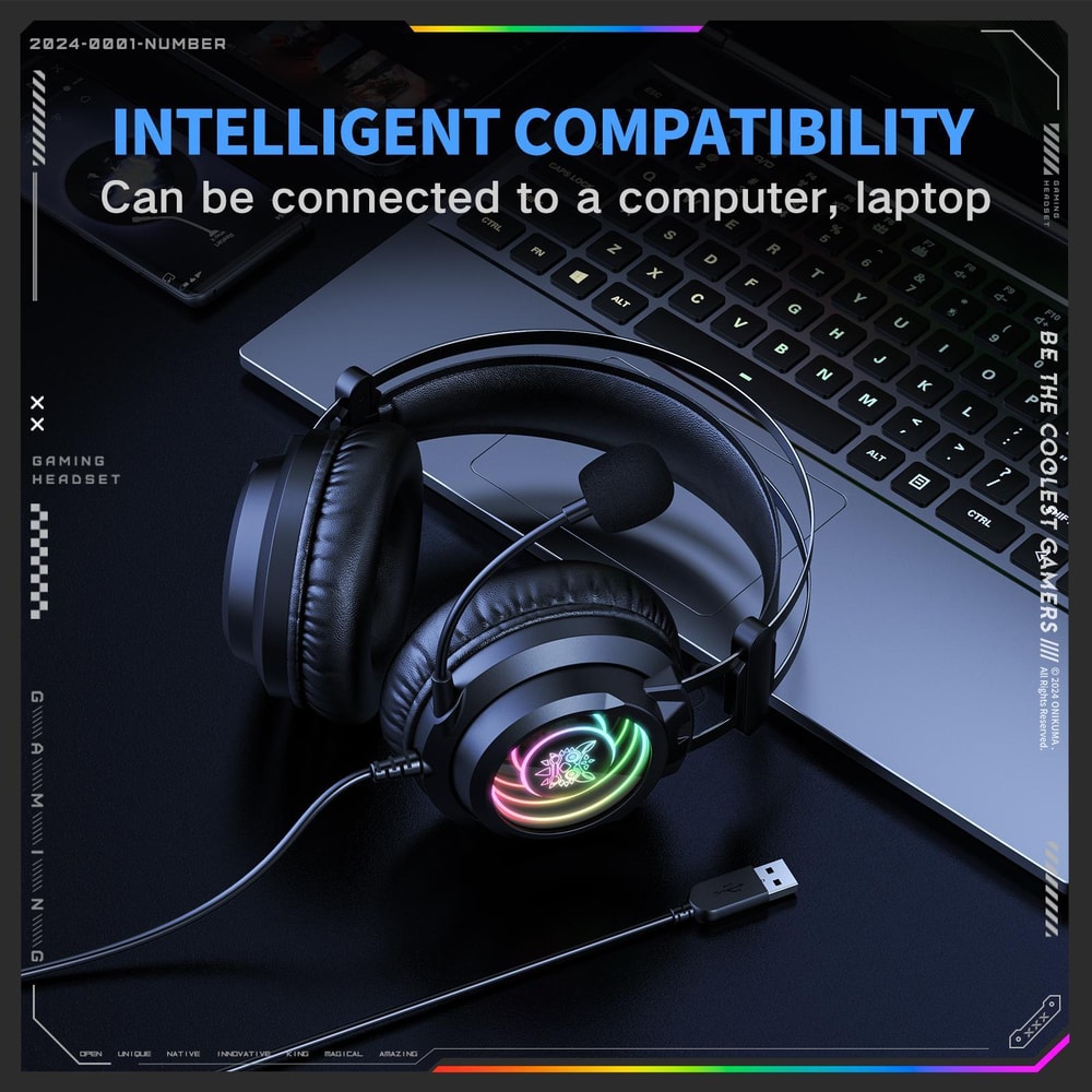 Mirror Effect Gaming Headphones with Surround Sound