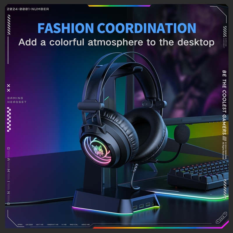 Mirror Effect Gaming Headphones with Surround Sound