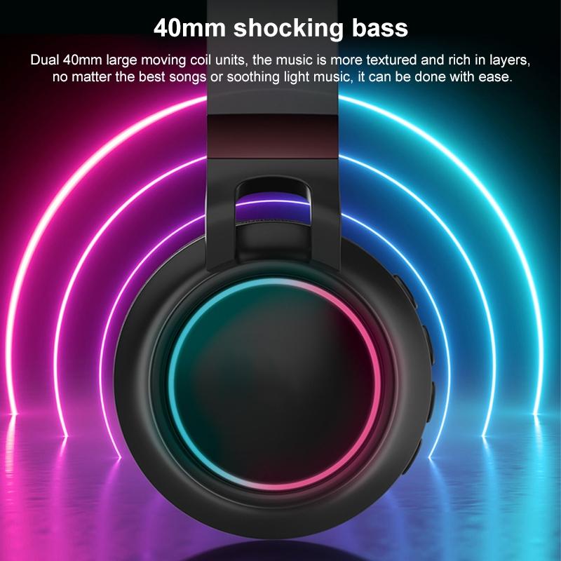 Colorful LED Bluetooth Headphones Foldable Wireless HiFi Stereo Headset with Mic