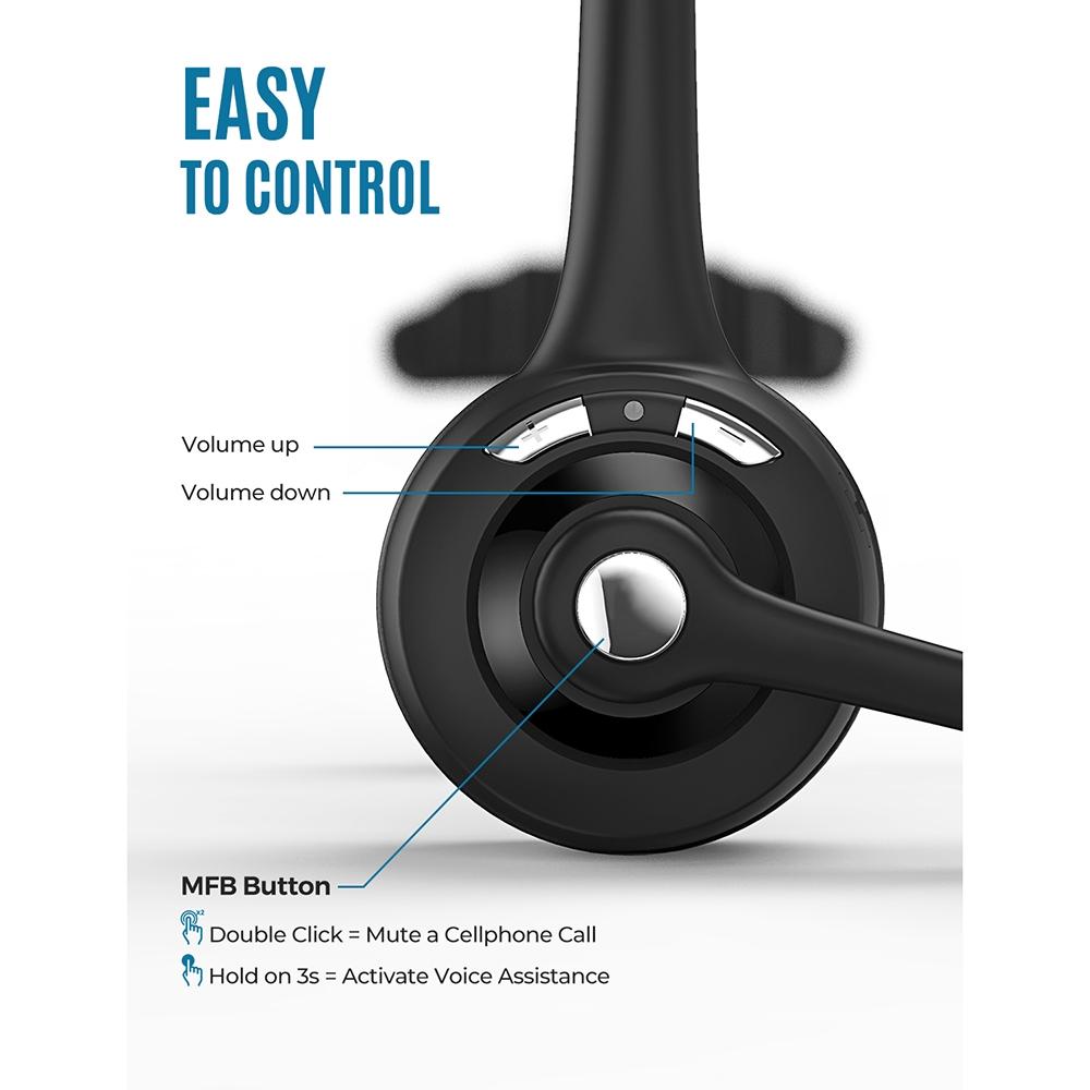 Bluetooth 5.0 Wireless Mono Headset for Customer Service Professionals
