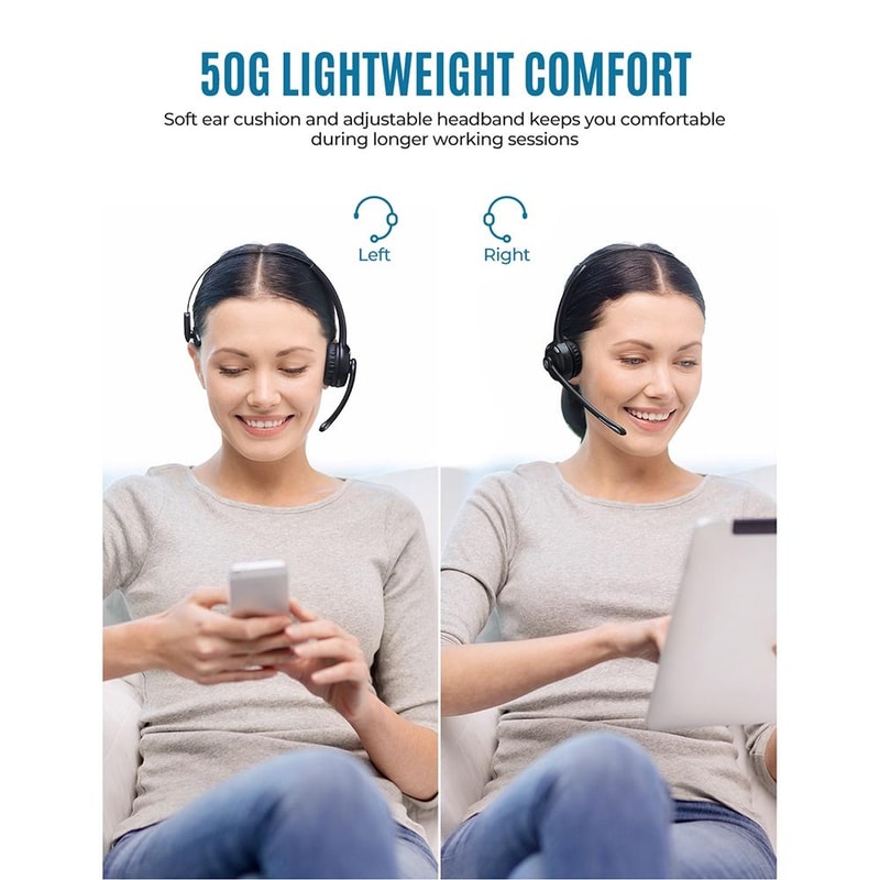 Bluetooth 5.0 Wireless Mono Headset for Customer Service Professionals