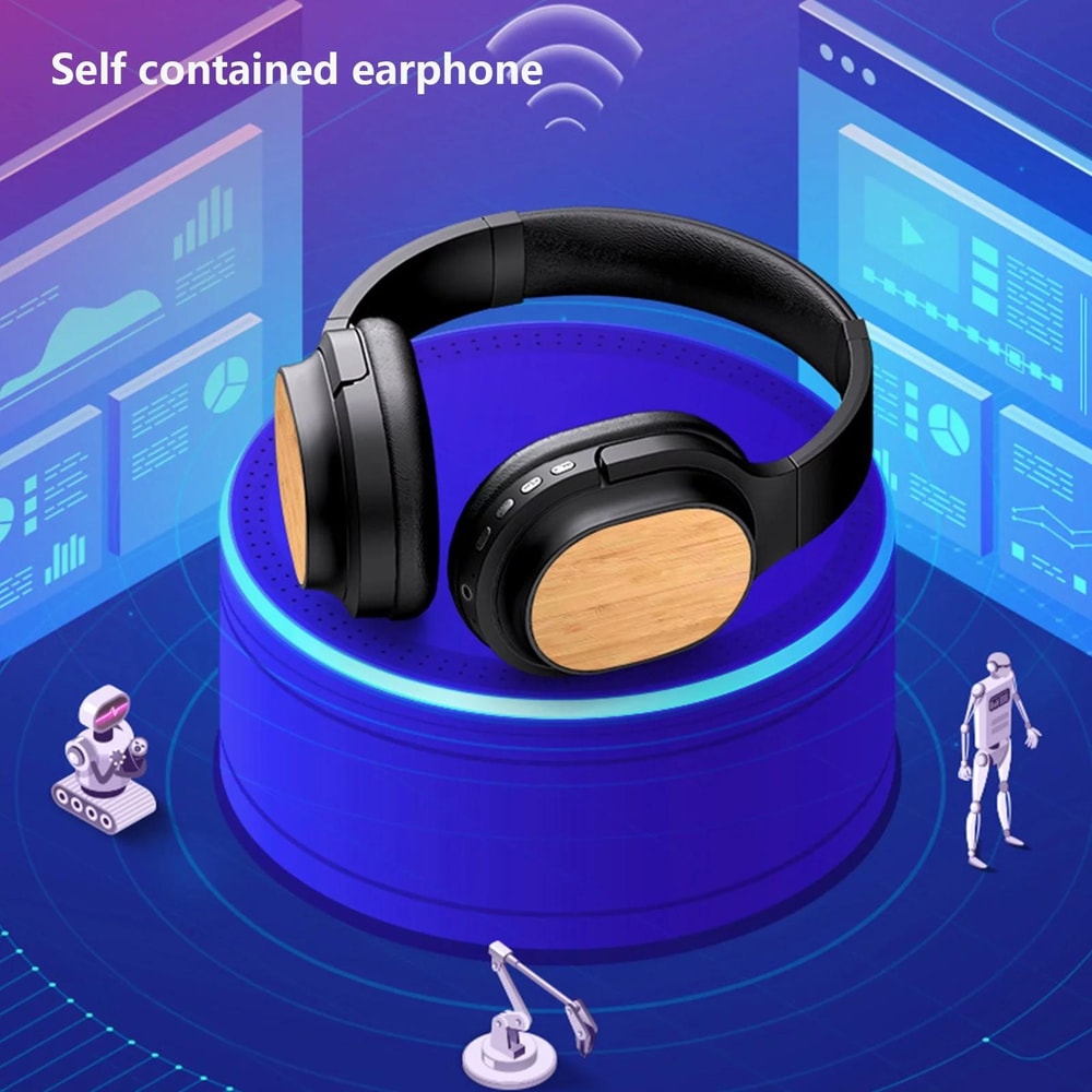 Bamboo Wood Bluetooth Headphones With TF Card FM AUX Support 8