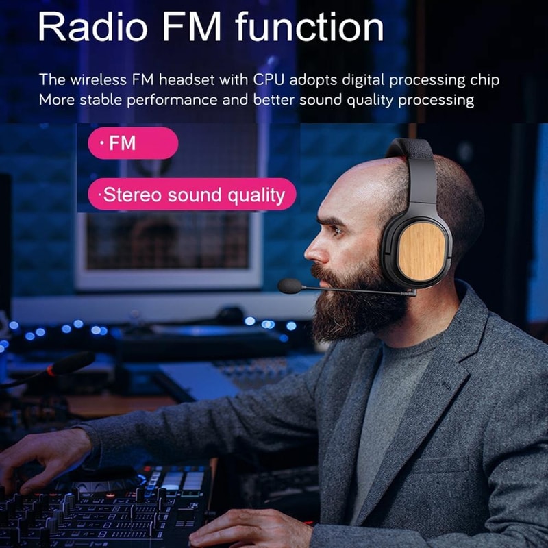 Bamboo Wood Bluetooth Headphones With TF Card FM AUX Support 11