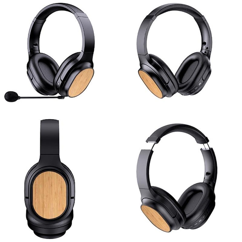 Bamboo Wood Bluetooth Headphones With TF Card FM AUX Support 1