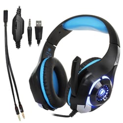 wired gaming headset with mic, led lights & deep bass