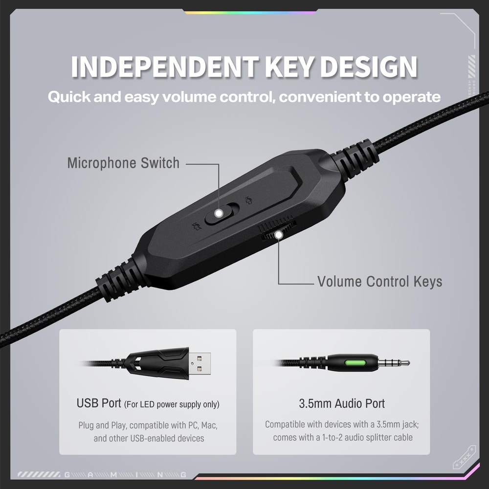Over Ear Wired Earphones With Microphone Comfortable Gaming Headset 3