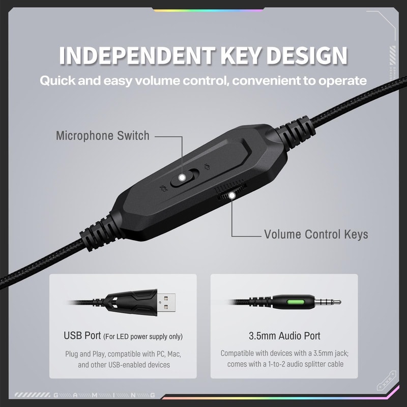 Over Ear Wired Earphones With Microphone Comfortable Gaming Headset 3