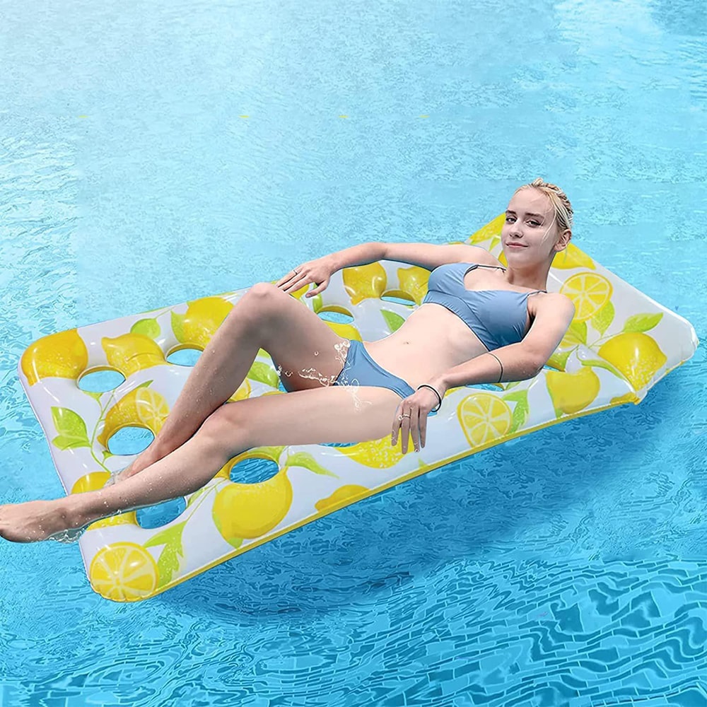 Lemon Inflatable Pool Float Water Bed Lounger With Headrest 0