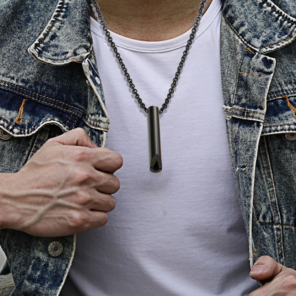 Personalised Stress Relief Whistle Necklace Stainless Steel Adjustable 1