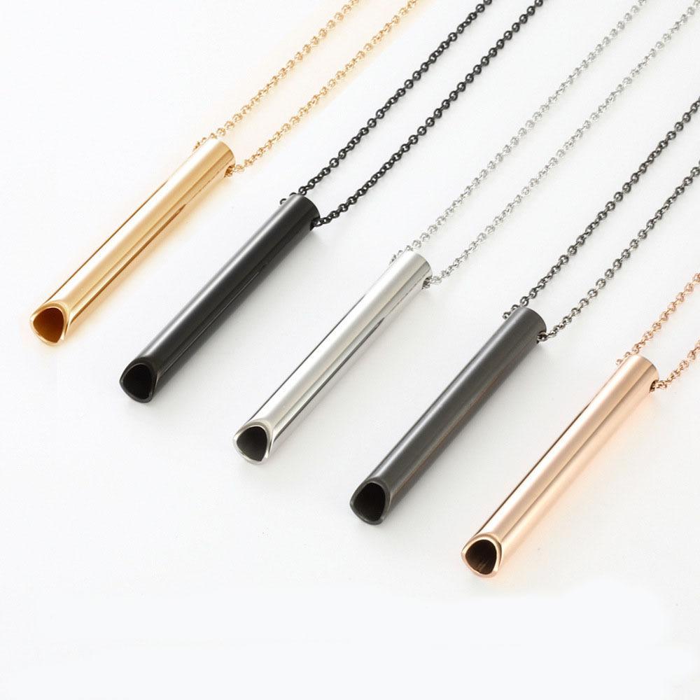 Personalised Stainless Steel Breathing Necklace Adjustable Whistle Necklace For Stress Relief 0