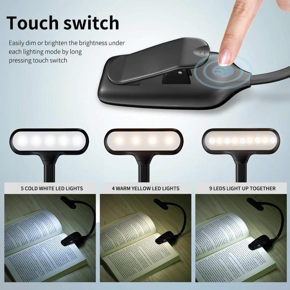 Portable LED Book Clip Light Eye Protection Reading Music Score Lamp 2