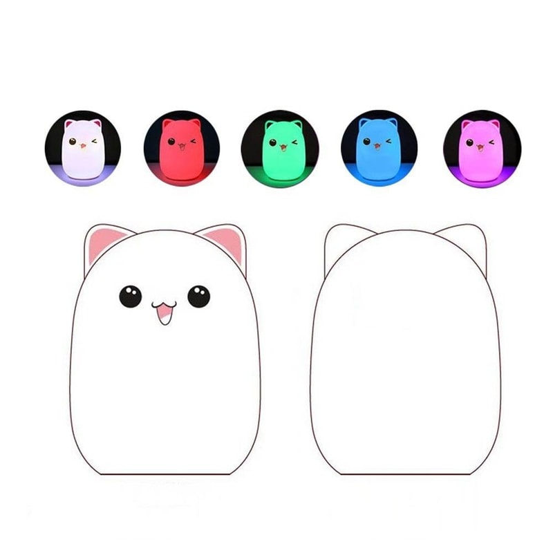 Color Changing Cat-Shaped LED Nightlight USB Rechargeable Silicone Lamp