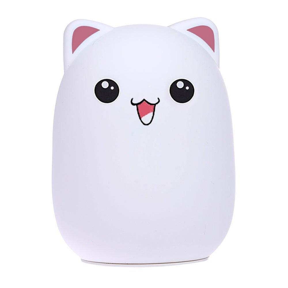 Color Changing Cat-Shaped LED Nightlight USB Rechargeable Silicone Lamp