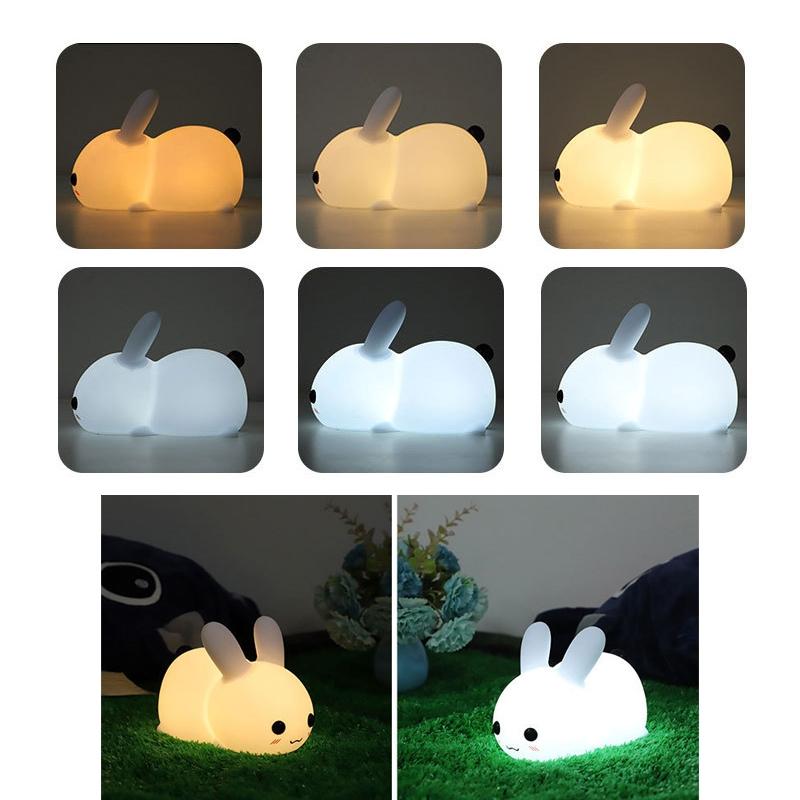 Soft Silicone Rabbit USB Rechargeable Night Light with Dual Tone LED