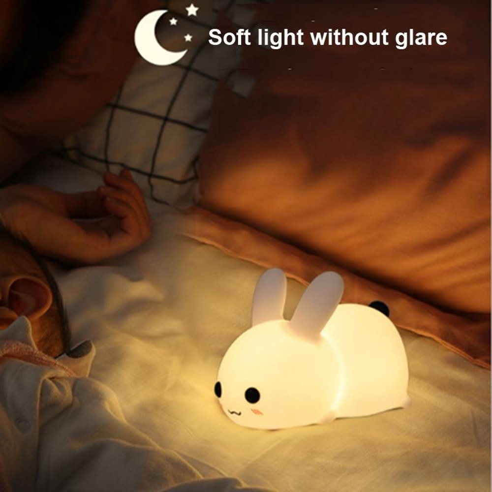 Soft Silicone Rabbit USB Rechargeable Night Light with Dual Tone LED