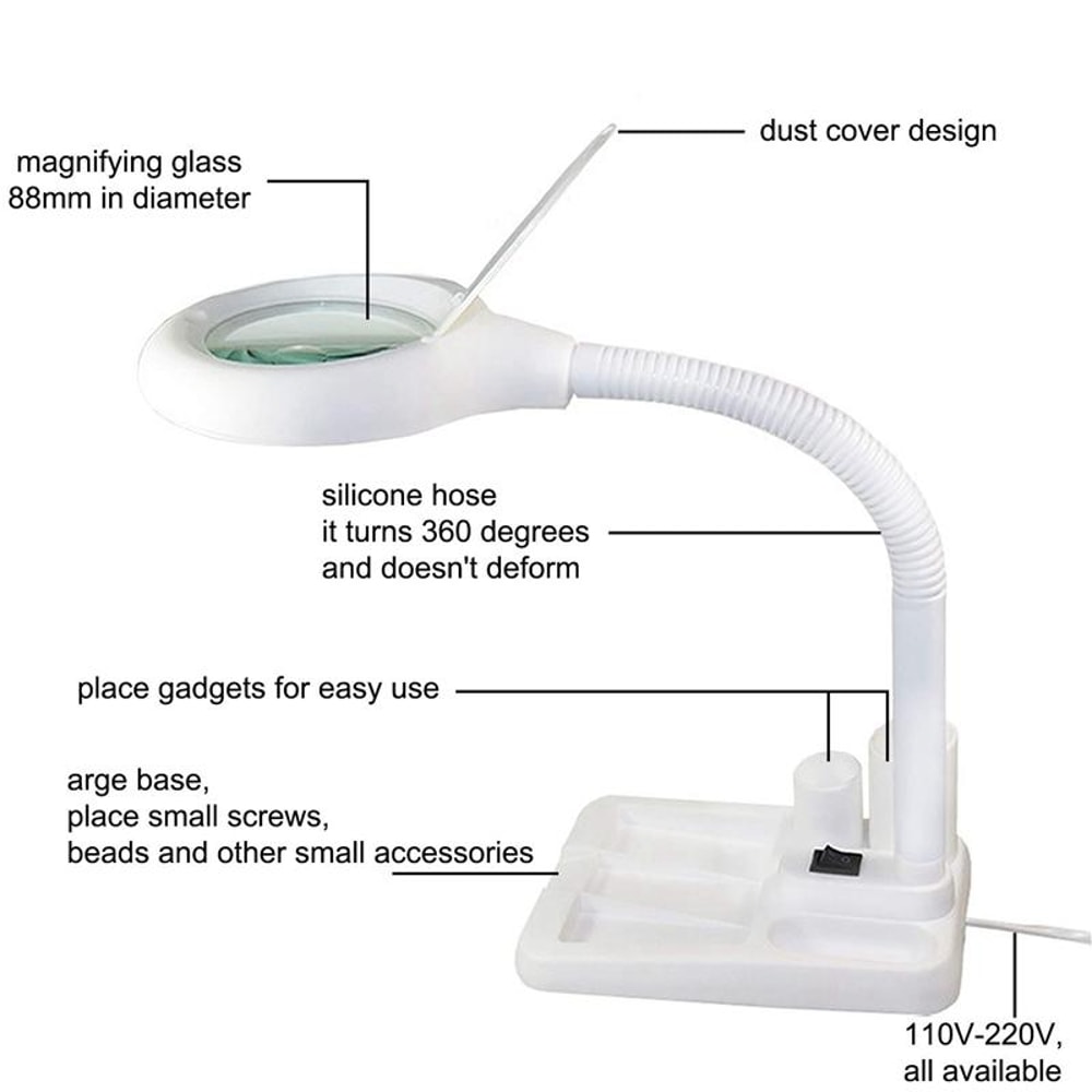 Premium LED Desk Lamp With Magnifying Glass Adjustable Work Craft Light 5