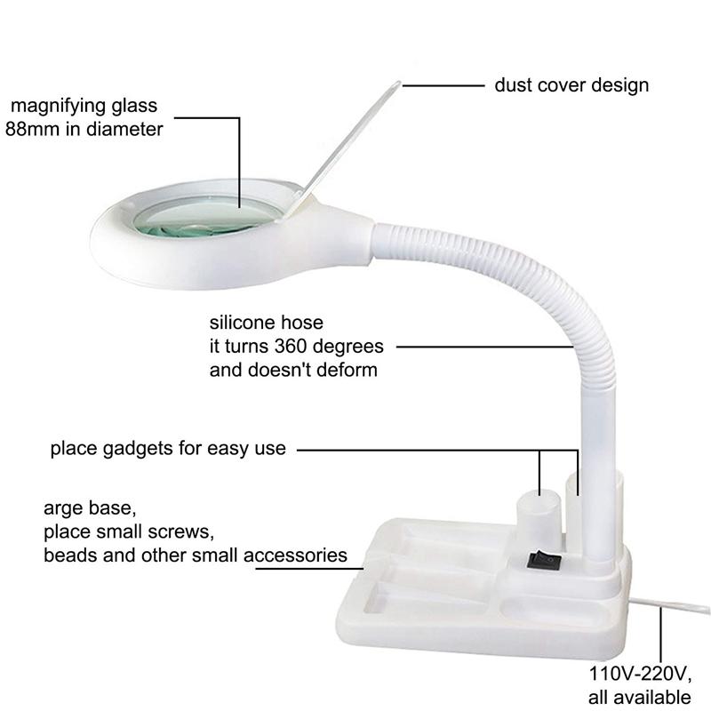 Premium LED Desk Lamp With Magnifying Glass Adjustable Work Craft Light 5