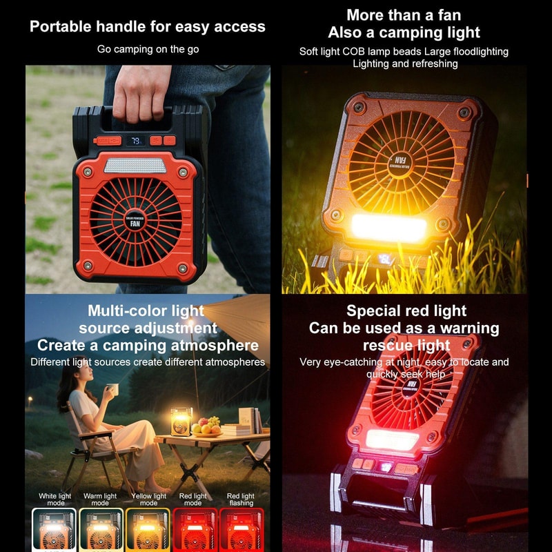 Solar Powered USB Camping Fan Portable Outdoor Light 9