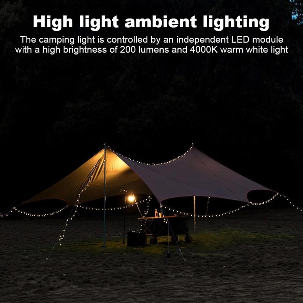 2-in-1 LED Portable Camping String Light USB Rechargeable Outdoor Tent Lamp