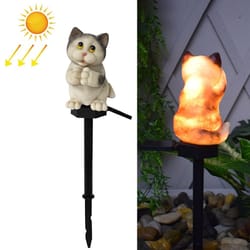 solar cat garden light outdoor led resin lawn decor