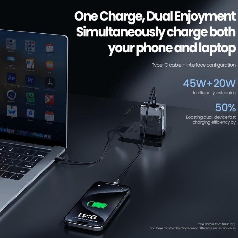 Nillkin IceCore GaN Fast Charger with Retractable USB C Cable