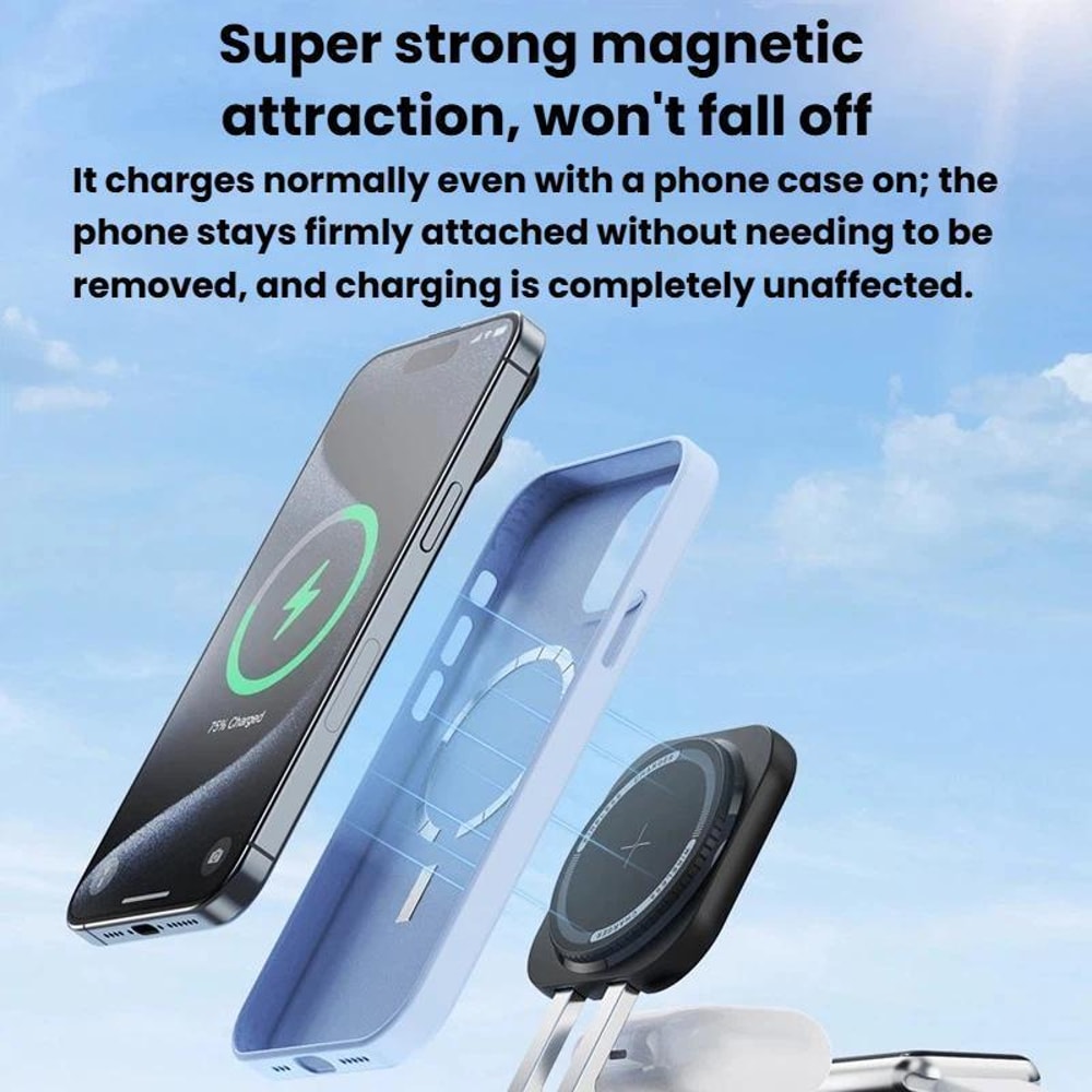 3in1 Magnetic Wireless Charging Stand With Retractable Cable 2