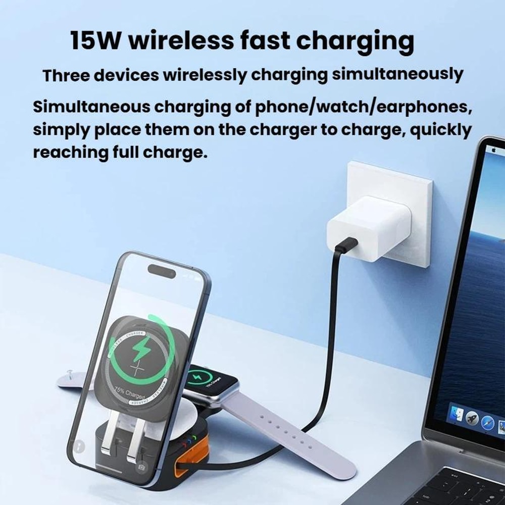 3in1 Magnetic Wireless Charging Stand With Retractable Cable 7