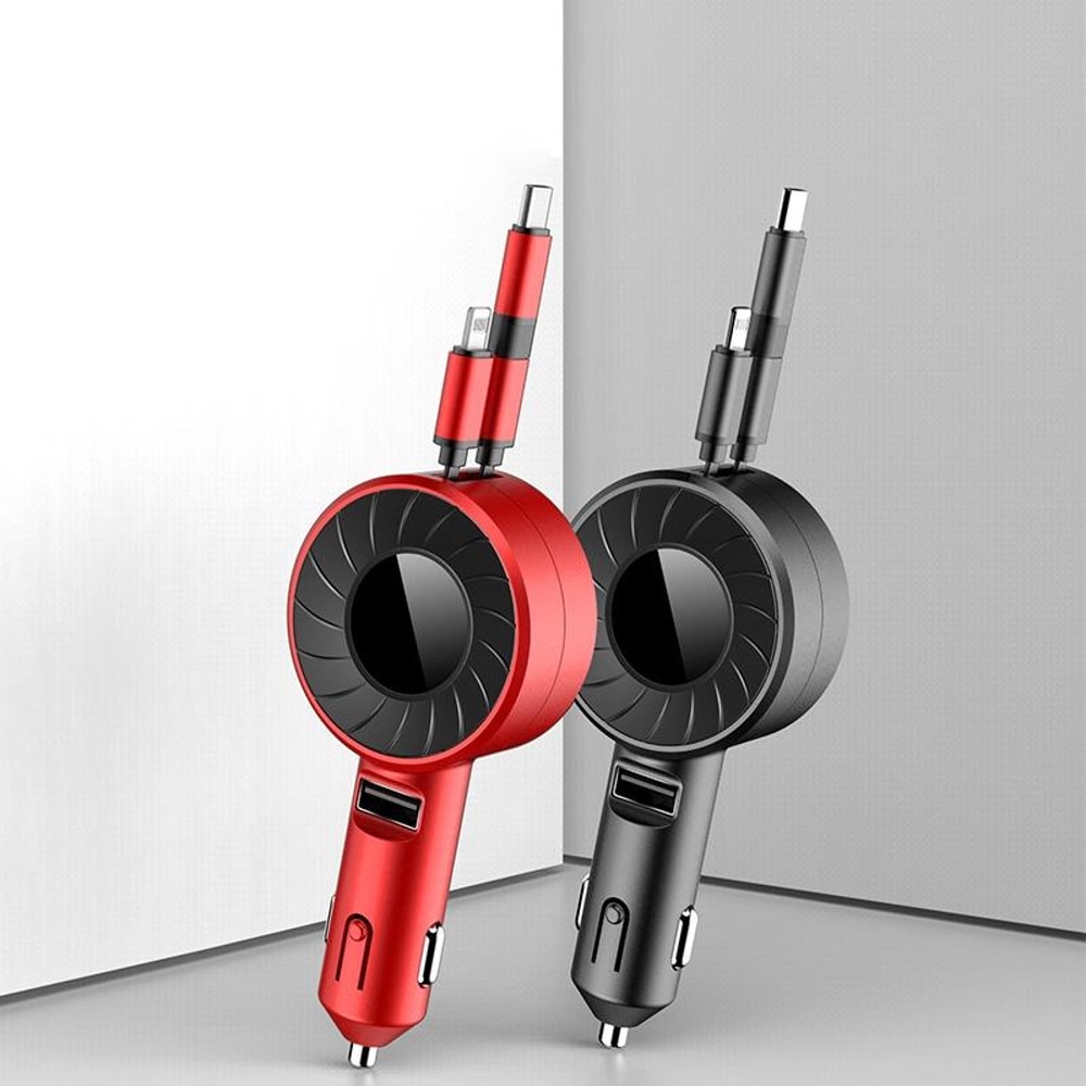 Retractable USB Car Charger With Dual Cable 0