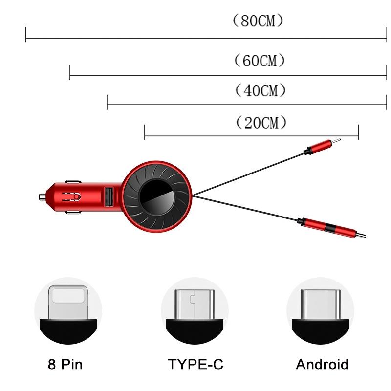 Retractable USB Car Charger With Dual Cable 1