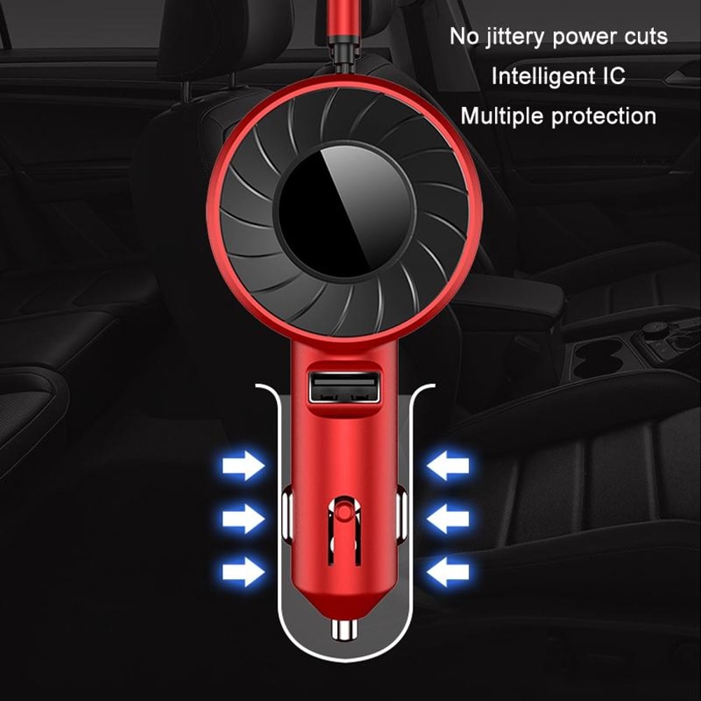 Retractable USB Car Charger With Dual Cable 2