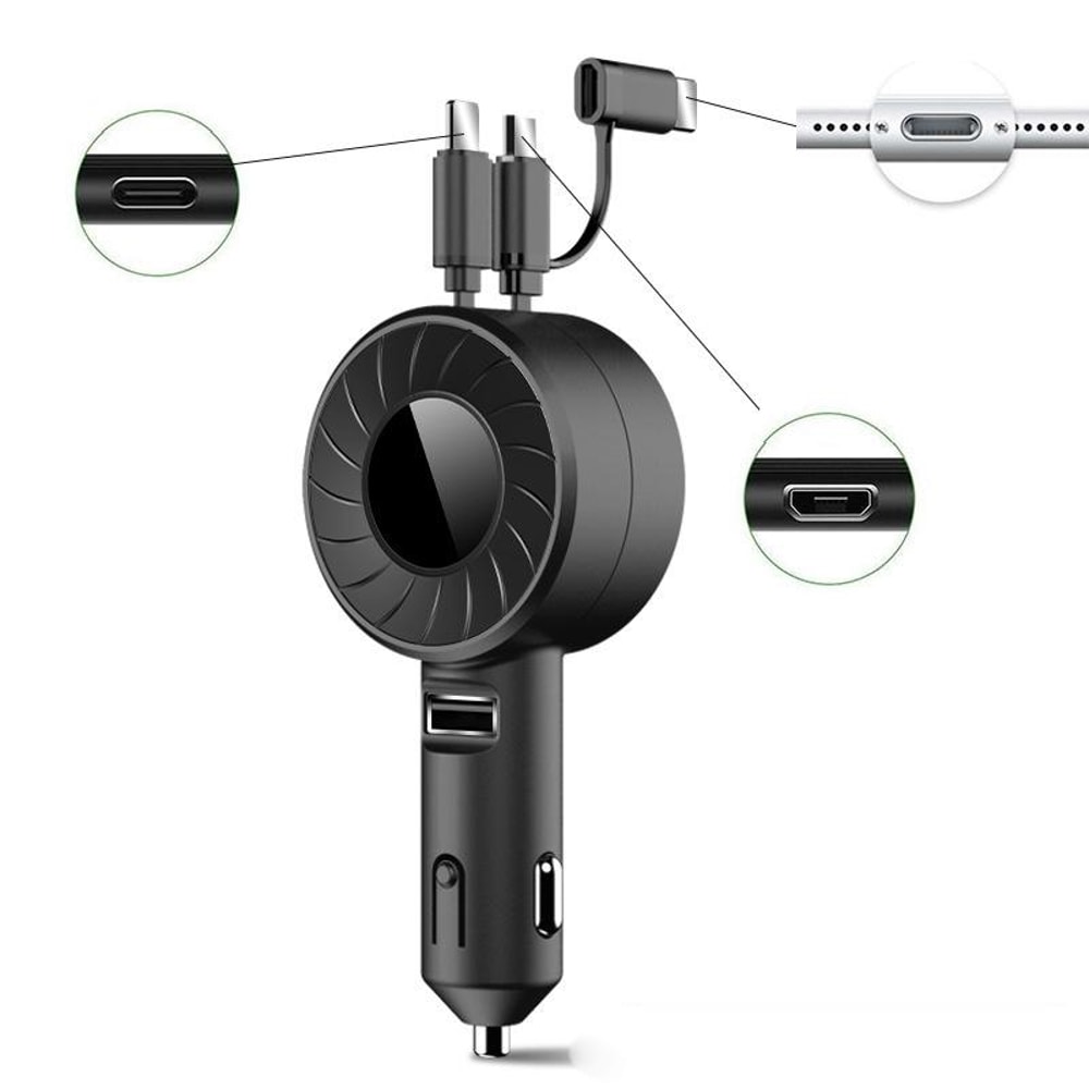 Retractable USB Car Charger With Dual Cable 6