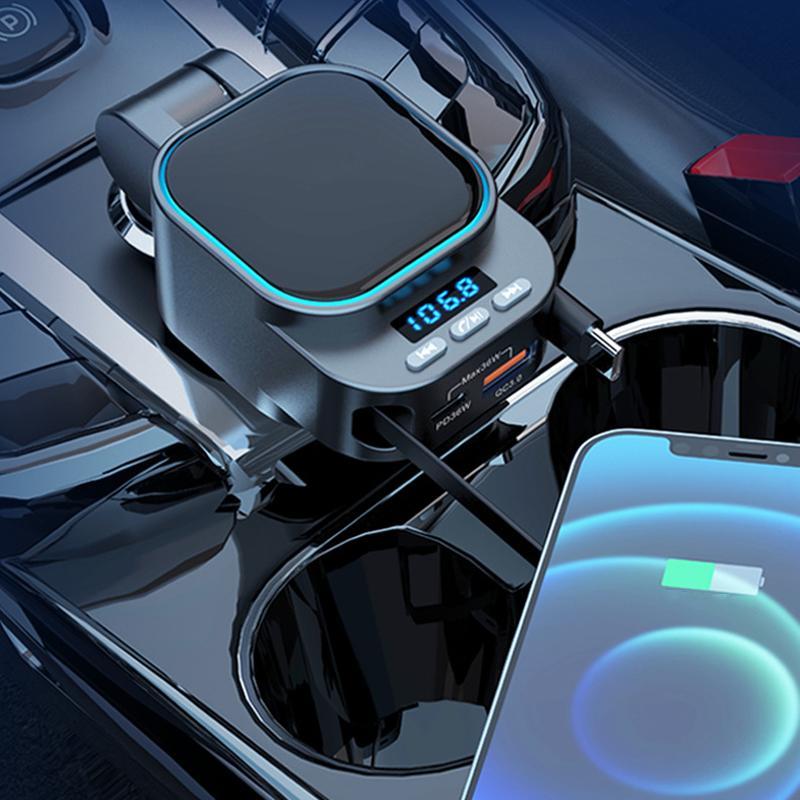 Premium Bluetooth Car Charger With Dual Retractable Cables FM Transmitter 1