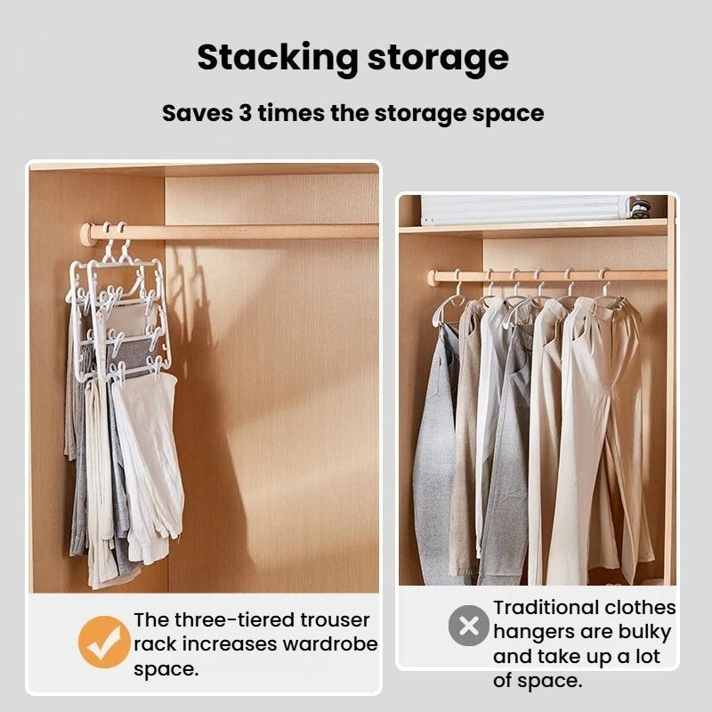 3 Layer Pants Hanger With Clips for Skirts Towels and Closet Storage