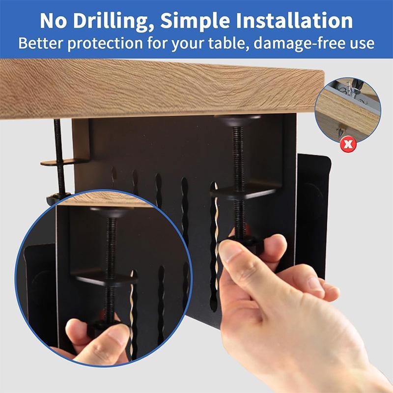No Drill Laptop Holder Desk Side Storage Rack with Magnetic Pen Holder