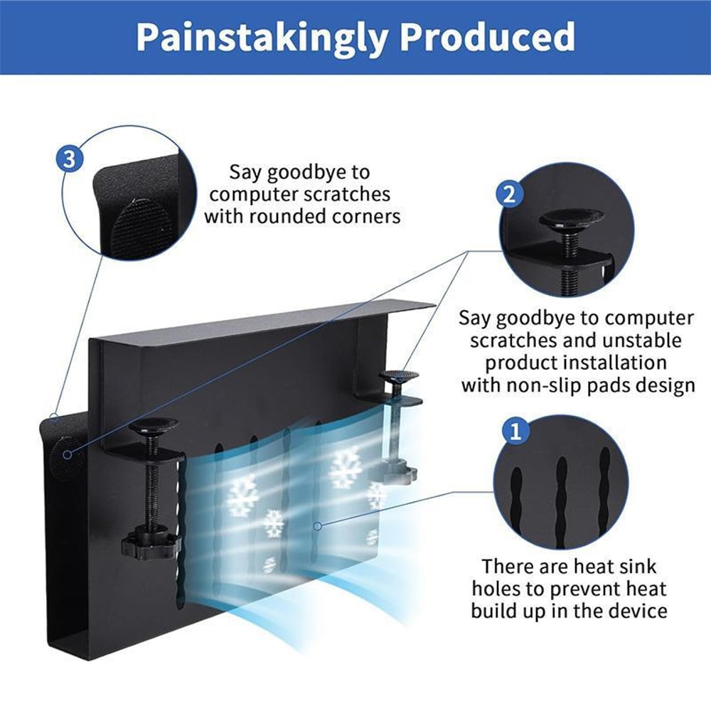 No Drill Laptop Holder Desk Side Storage Rack with Magnetic Pen Holder