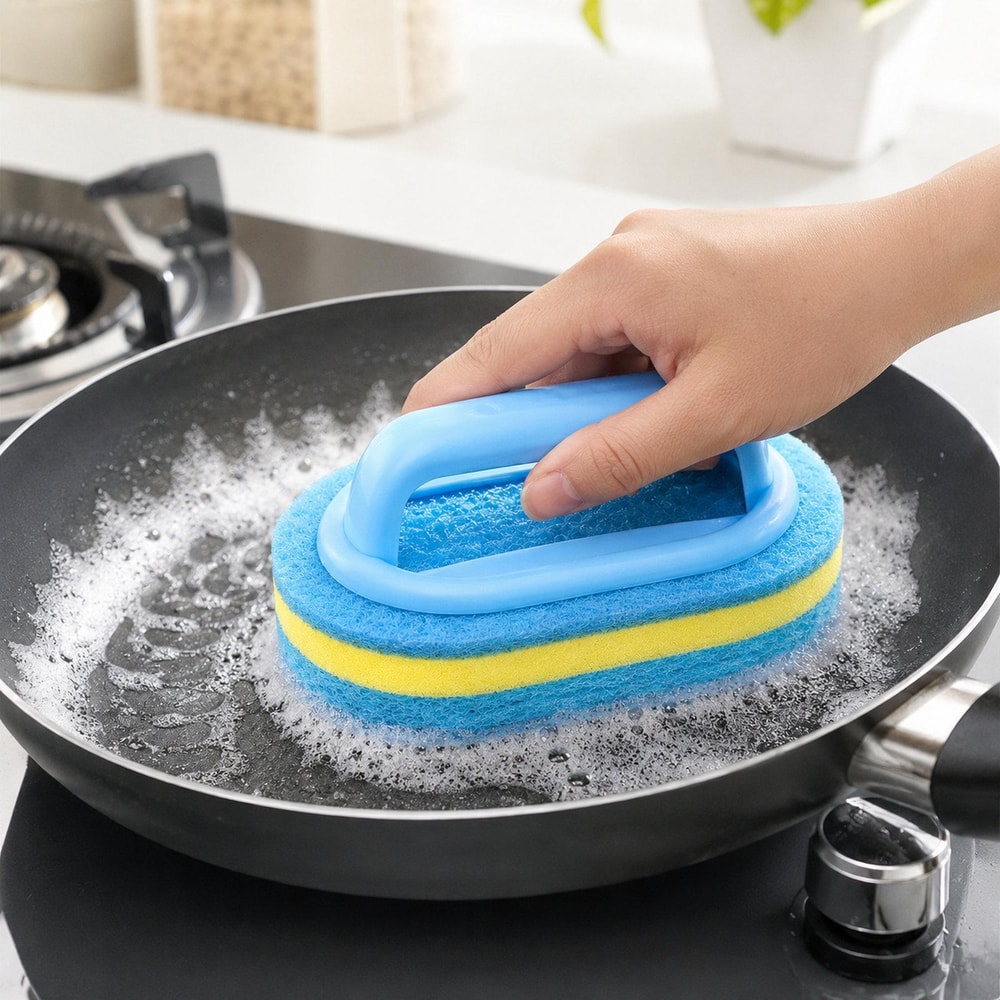 Non Scratch Scrub Brush With Handle For Pots Pans And Stoves 6