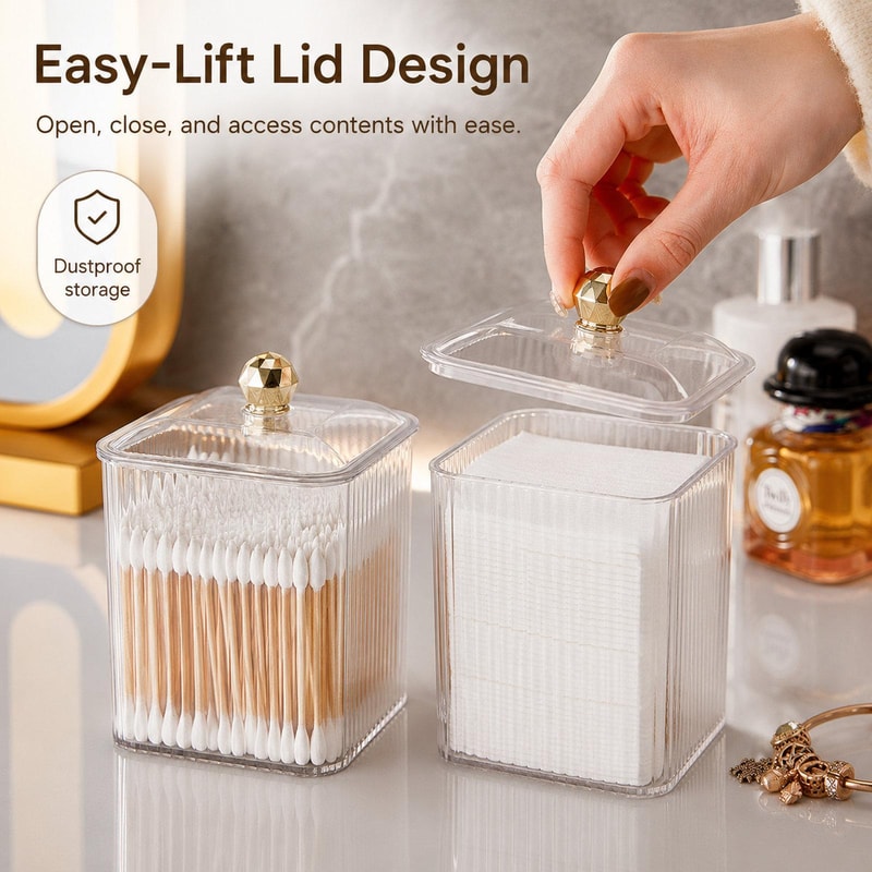 Clear Cotton Swab Holder With Lid And Cotton Pad Organizer 3