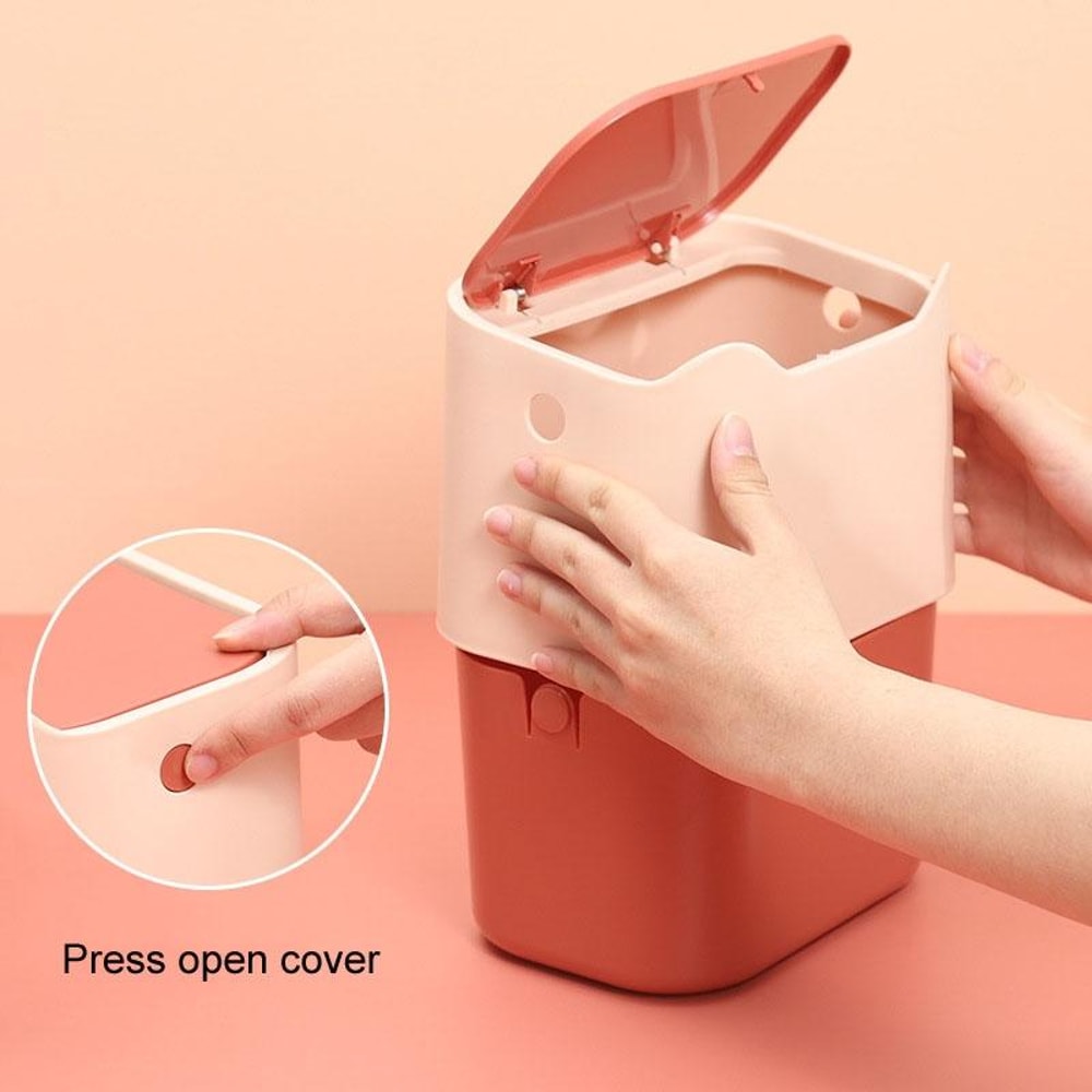 Compact Push Lid Desktop Wastebasket Odor Isolating Mini Trash Can For Pet Litter 3