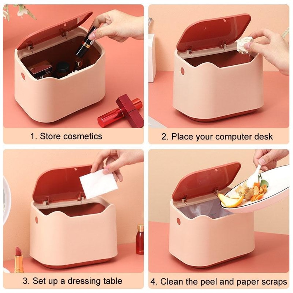 Compact Push Lid Desktop Wastebasket Odor Isolating Mini Trash Can For Pet Litter 5